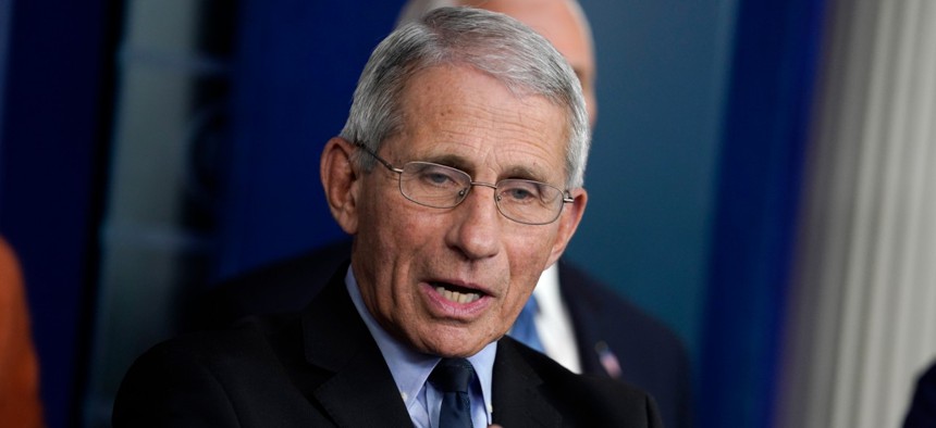 Dr. Anthony Fauci speaks at the White House on Mach 17.