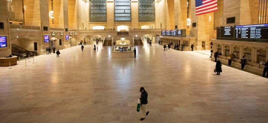 Grand Central Terminal is shown during the morning rush hour Monday in New York. Gov. Andrew Cuomo has ordered most New Yorkers to stay home from work to slow coronavirus transmission.