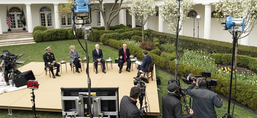  President Donald J. Trump and Vice President Mike Pence, joined by White House Coronavirus Task Force Response Coordinator Ambassador Deborah Birx and U.S. Surgeon General Jerome Adams, participate in a virtual Fox News Town Hall Tuesday.