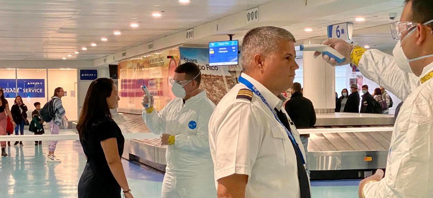 Citizen-Soldiers of the Puerto Rico National Guard along with the Department of Health and other state and federal agencies have begun evaluating and giving orientation to all passengers arriving at Luis Muñoz Marín International Airport on March 17.