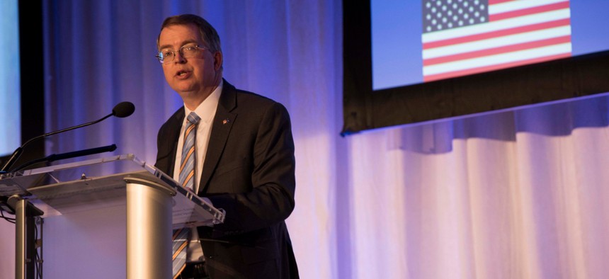 Deputy Secretary of Defense David L. Norquist speaks at the NATO Industry Forum in Washington last fall. 