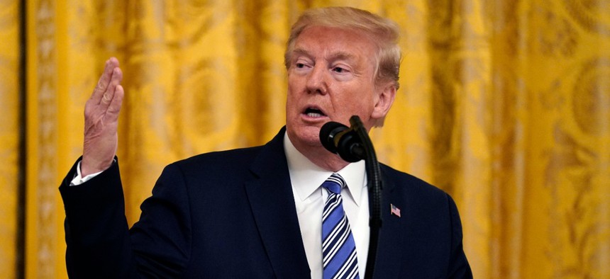 President Trump speaks Tuesday during an event about the Paycheck Protection Program used to support small businesses during the coronavirus outbreak. 