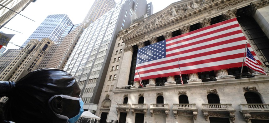 New York City's Wall Street was calm on April 25, 2020.