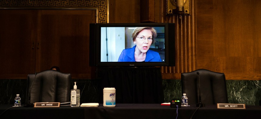 Sen. Elizabeth Warren, D-Mass., speaks during a nomination hearing last week. Warren and other Democratic senators have introduced a bill to create a national coronavirus contact-tracing plan. 