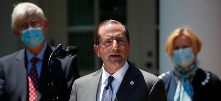 Health and Human Services Secretary Alex Azar speaks about the coronavirus in the Rose Garden of the White House on Friday. 