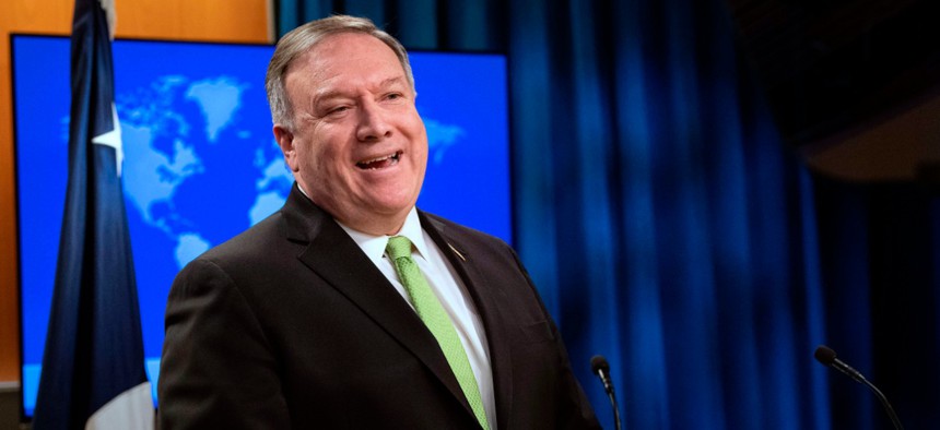 Secretary of State Mike Pompeo speaks during a press briefing at the State Department on May 20. 
