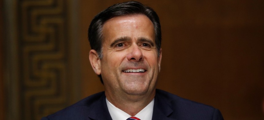 John Ratcliffe testifies before the Senate Intelligence Committee during his nomination hearing on May 5. 