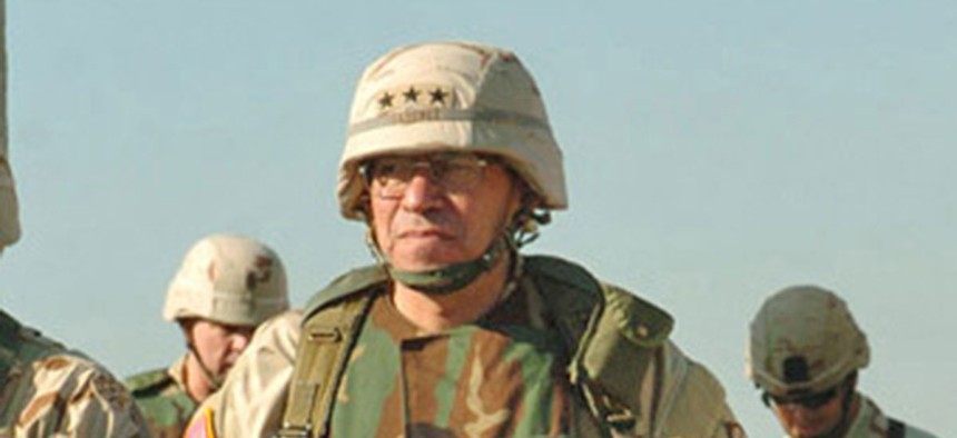 Ricardo Sanchez visits the 3rd Brigade Combat Team in 2004.