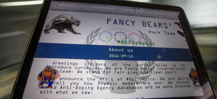 A screenshot of the Fancy Bears website fancybear.net seen on a computes screen in Moscow, Russia on Wednesday, Sept. 14, 2016.