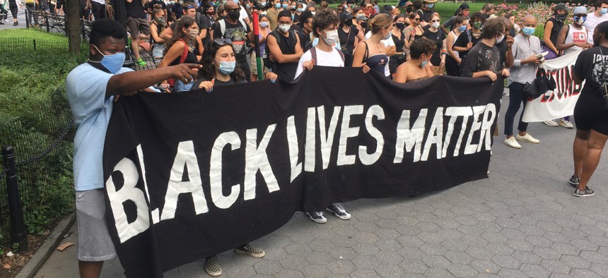 Black Lives Matter protests continue in New York City in July, during the coronavirus pandemic, Phase 3 reopening, and sweltering heat and humidity. 