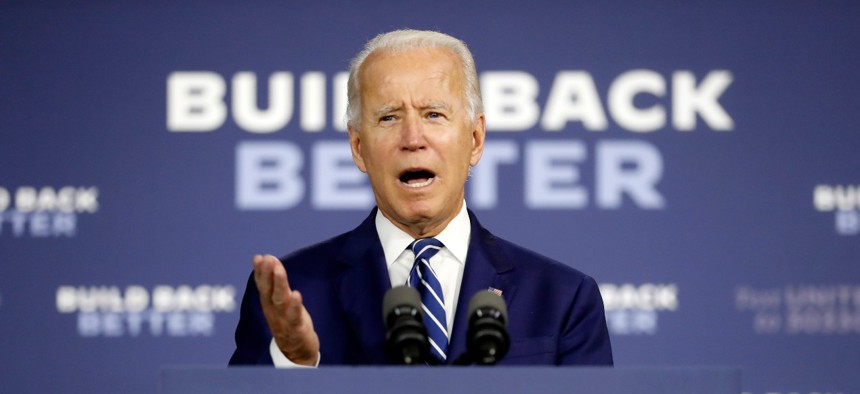 Democratic presidential candidate former Vice President Joe Biden speaks at a campaign event at the Colonial Early Education Program at the Colwyck Training Center on July 21 in New Castle, Del.