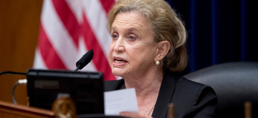 Rep. Carolyn Maloney, D-N.Y., speaks during a July 29 hearing. Maloney is a sponsor of two whistleblower bills, and said they are a direct response to the Trump administration’s campaign to oust whistleblowers and purge disloyal officials. 