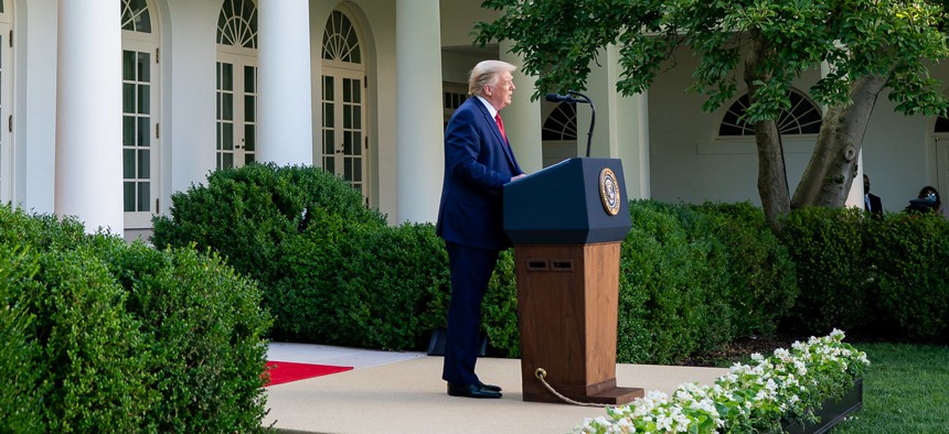 President Donald Trump during a press conference in the Rose Garden at the White House on July 14.