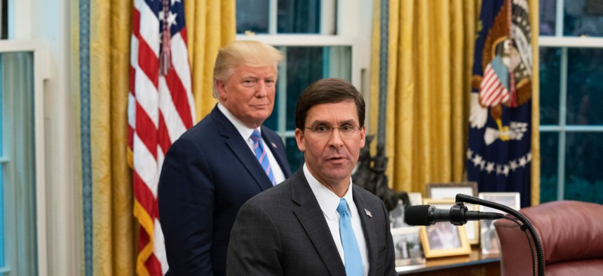 President Trump gave Defense Secretary Mark Esper authority to bar collective bargaining with federal unions, authority Esper has never exercised and which unions want to prohibit.