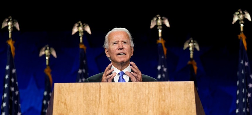 Former Vice President Joe Biden delivers a speech Thursday night accepting the Democratic nomination for president. 