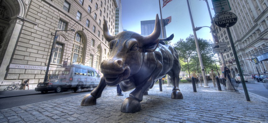 The Charging Bull sculpture in New York's financial district.
