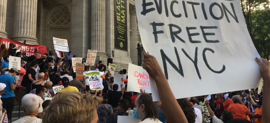 Protesters assembled at the New York Public Library and then headed east on 42nd street towards Madison and Park Avenue - home to some of the priciest real estate in Manhattan.