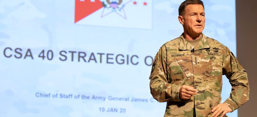 Army Chief of Staff Gen. McConville speaks at West Point in January 2020.