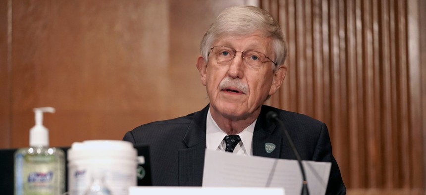 Dr. Francis Collins, director of the National Institutes of Health, gives an opening statement during a hearing to discuss vaccines and protecting public health during the coronavirus pandemic. 