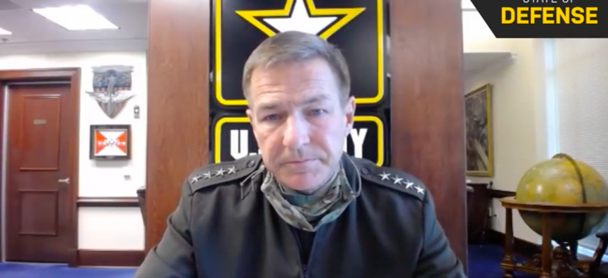 Army Chief of Staff Gen. James McConville discussed the Army's future during an interview with Defense One for the 'State of Defense' virtual event series, Tuesday, Sept. 8, 2020.
