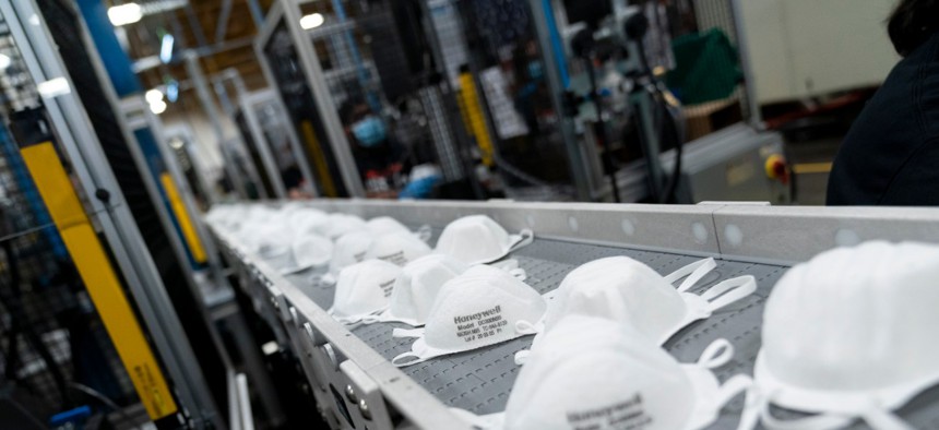 President Trump toured the mask production assembly line on May 5, 2020, at Honeywell International Inc. in Phoenix.