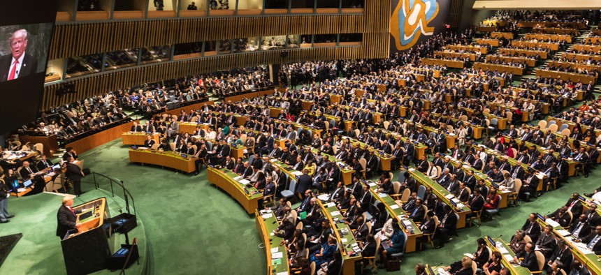 President Donald Trump speaks at the United Nations General Assembly in 2018.