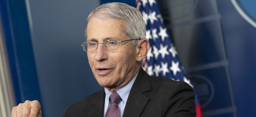 Fauci speaks at the White House in April.