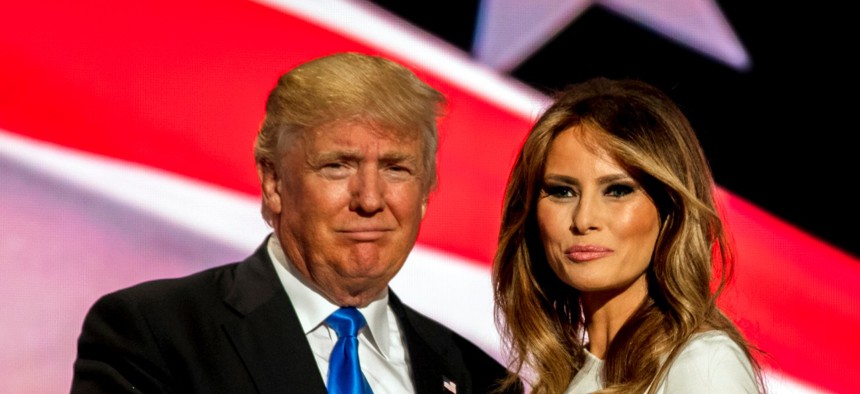 Future First Lady Melania Trump with her husband Presidential candidate Donald Trump after she gave an address to the Republican National Nominating Convention in 2016. Both the president and first lady have tested positive for coronavirus. 