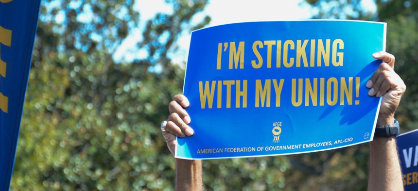 Union members flood the Capitol grounds for a rally in September 2019. 