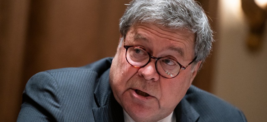 Attorney General William Barr speaks at the White House in September.