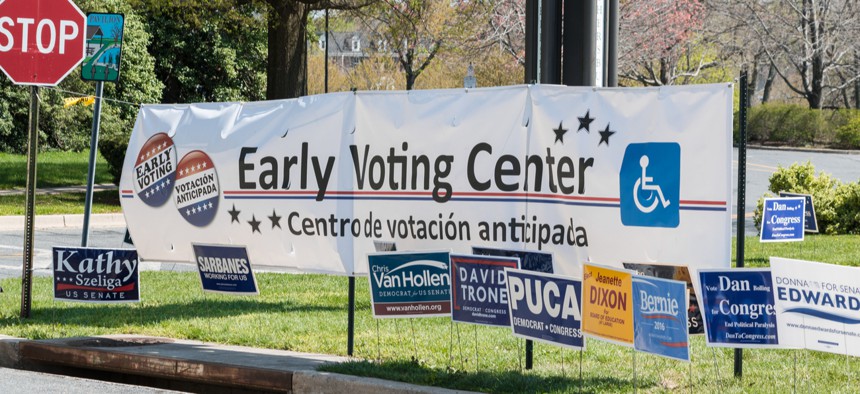 An early voting center is shown in 2016 in Maryland.