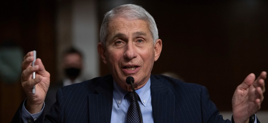 Dr. Anthony Fauci, director of the National Institute of Allergy and Infectious Diseases, listens during a Sept. 23 Senate hearing on the federal government response to COVID-19.