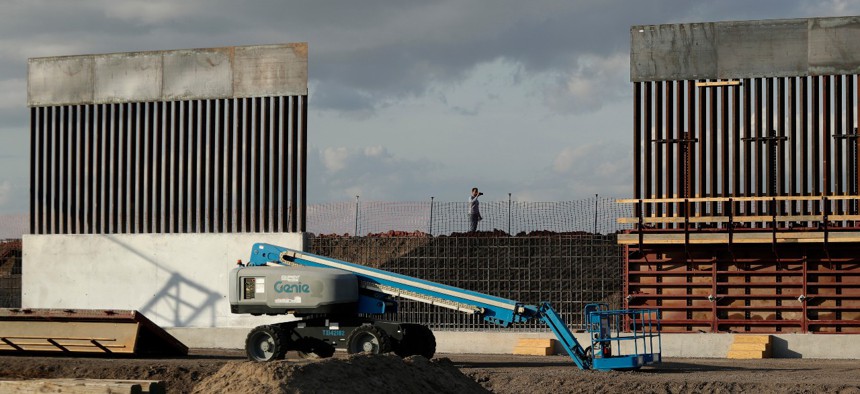 The first panels of levee border wall are seen at a construction site along the U.S.-Mexico border, in Donna, Texas in 2019.
