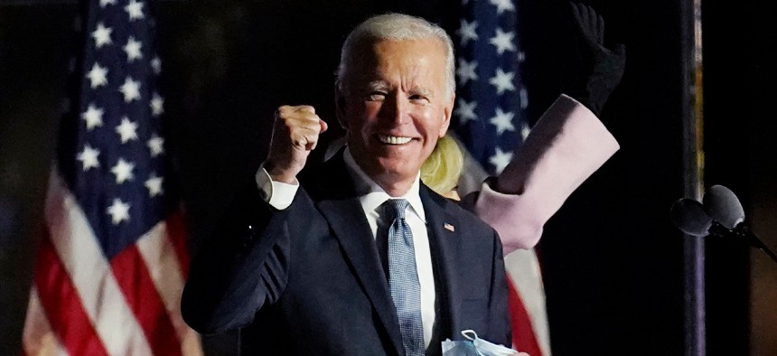 Former Vice President Joe Biden speaks to supporters, early Wednesday, Nov. 4, 2020, in Wilmington, Delaware.