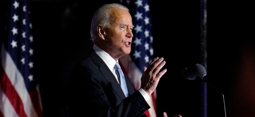 President-elect Joe Biden speaks in Wilmington, Del., on Saturday. 