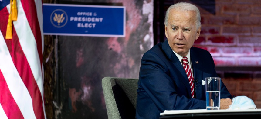 President-elect Joe Biden speaks during a briefing on the economy at The Queen theater Monday in Wilmington, Del. 