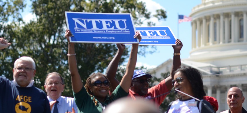Federal employee union members take part in a rally outside the Capitol in September 2019. 