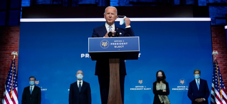 President-elect Biden introduces his nominees and appointees to key national security and foreign policy posts at The Queen theater, Tuesday, Nov. 24, 2020, in Wilmington, Delaware.