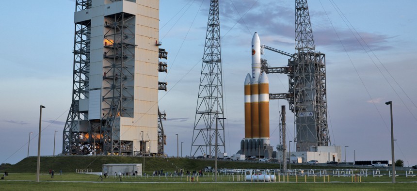 A United Launch Alliance Delta IV Heavy rocket at Cape Canaveral Air Force Station.