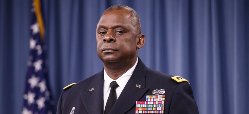 Army Gen. Lloyd J. Austin III, commander of U.S. Central Command, updates reporters at the Pentagon about the military campaign against Islamic State militants in Iraq, on Oct. 17, 2014. 