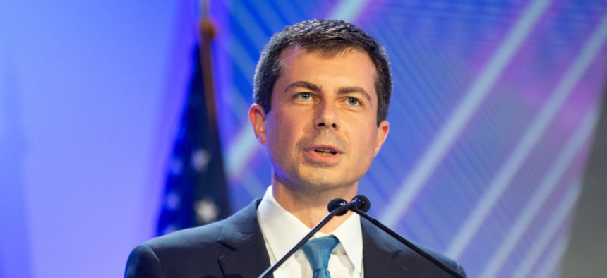 Pete Buttigieg addresses the audience at the National Association of Black Journalists in 2019 in Florida.