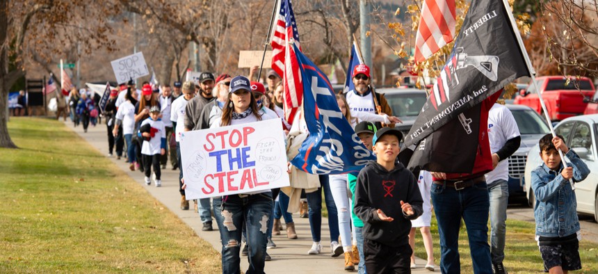 Protesters gather for 'Stop the Steal' rally in November in Montana.