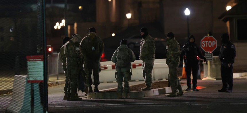The National Guard at the US Capitol building in the wake of the Jan. 6 attack. 