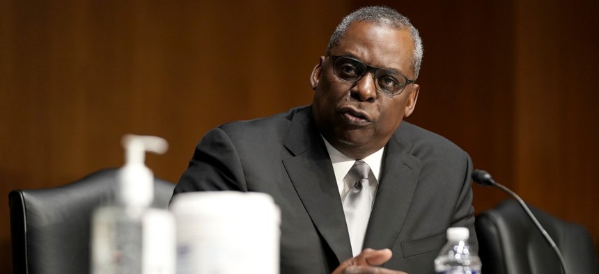 Secretary of Defense nominee Lloyd Austin, a recently retired Army general, speaks during his confirmation hearing before the Senate Armed Services Committee on Tuesday. 