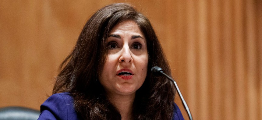 Neera Tanden testifies Tuesday before the Senate Homeland Security and Governmental Affairs Committee on her nomination to become the director of OMB. 
