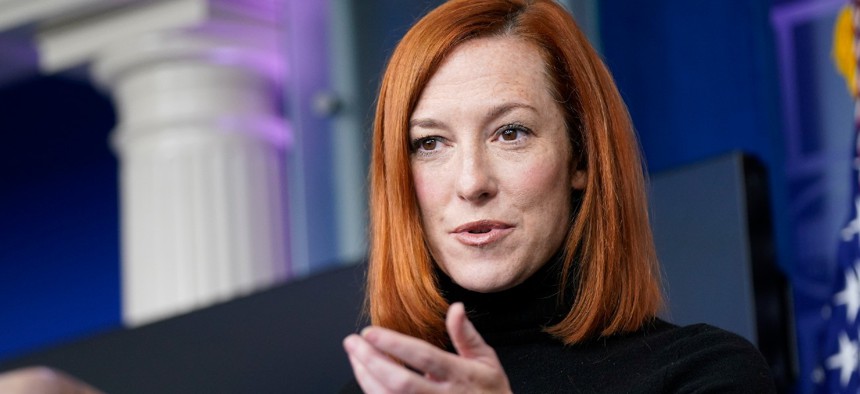 White House press secretary Jen Psaki speaks during a press briefing at the White House on Tuesday. 