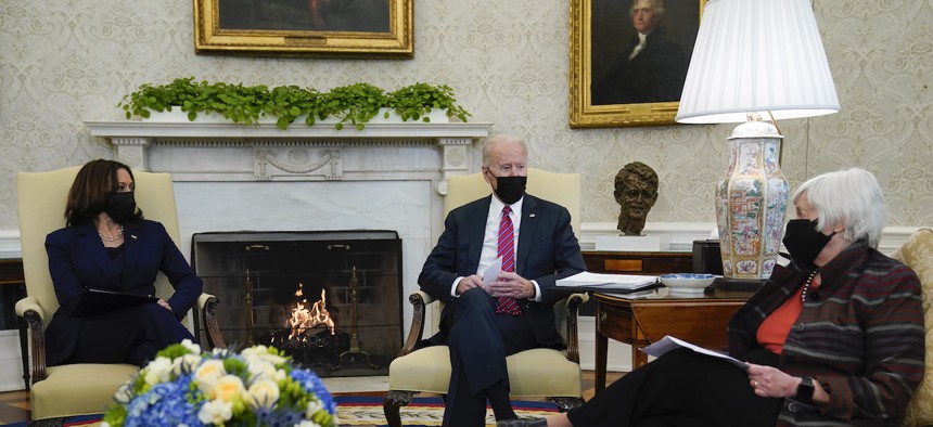 Joe Biden has more top advisers who are women than any other U.S. president. They include Vice President Kamala Harris and Treasury Secretary Janet Yellen.