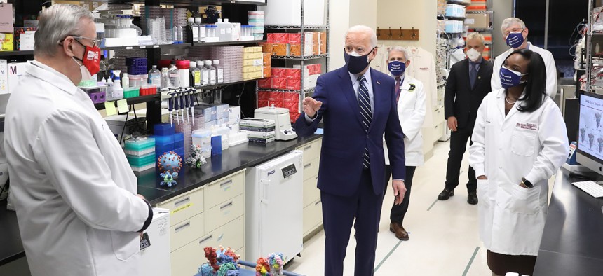 President Biden visits NIH to meet with leading researchers at the Vaccine Research Center to learn more about the groundbreaking fundamental research that enabled the development of the Moderna and Pfizer COVID-19 vaccines.