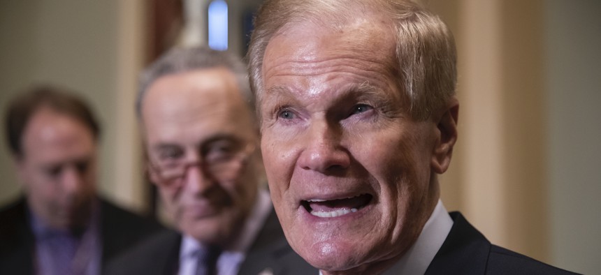 Bill Nelson attends a news conference at the Capitol in 2018.
