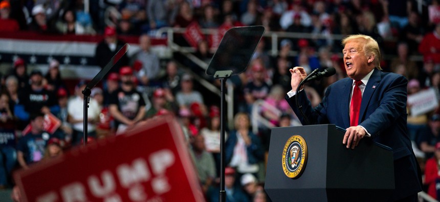  Donald Trump speaks during a campaign rally at Bojangles Coliseum in Charlotte in March 2020.